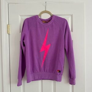 Aviator Nation neon purple pink bolt crew sweatshirt xs
